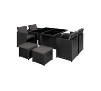 Salon de jardin MANHATTAN 8 places avec 2 sets de housses + housse de protection, variante 2 - noir