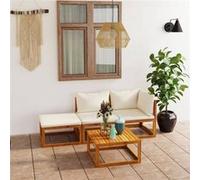 vidaXL Salon de jardin 4 pièces en acacia massif avec coussins Crème
