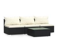 Salon de jardin 4 pcs avec coussins Noir Résine tressée