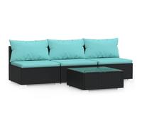 Salon de jardin 4 pcs avec coussins Noir Résine tressée
