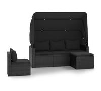 Salon de jardin 4 pcs avec coussins noir résine tressée