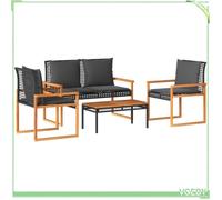 Salon de jardin 4 pcs - FAFEICY - 365858 - Résine tressée noir/marron - Table acacia - Coussins déhoussables