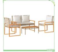 Salon de jardin 4 pcs - FAFEICY - 365859 - Résine tressée mélange beige - Coussins déhoussables - Plateau acacia