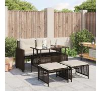 Salon de jardin 4 pcs - Marron résine tressée et verre
