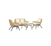 Salon de jardin 4 pers. 4 pièces style exotique métal époxy résine imitation bambou coussins grand confort inclus polyester beige