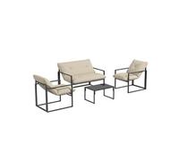 Outsunny Salon de jardin extérieur 4 pièces pour 4 personnes avec canapé 2 places, 2 fauteuils et 1 table basse 3 coussins mobilier de jardin pour terrasse jardin - acier noir polyester beige
