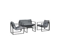 Outsunny Salon de jardin 4 pièces 4 personnes avec canapé 2 places, 2 fauteuils et 1 table basse 3 coussins pour terrasse Jardin - acier noir polyester gris