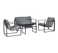 Outsunny Salon de jardin 4 pièces 4 personnes avec canapé 2 places, 2 fauteuils et 1 table basse 3 coussins pour terrasse Jardin - acier noir polyester gris