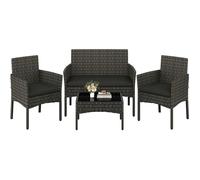 Salon de Jardin 4 Personnes en Polyrotin et Métal Ensemble Mobilier d'extérieur 4 Pièces avec Coussin Balcon Terrasse Gris
