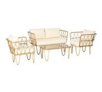 Outsunny Ensemble salon de jardin 4 piššces canapšŠ 2 places + 2 fauteuils + 1 table basse plateau verre trempšŠ 7 coussins - mšŠtal et ršŠsine tressšŠe - šŠcru