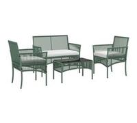 Outsunny Salon de jardin extšŠrieur 4 piššces canapšŠ 2 places + 2 fauteuils + 1 table basse plateau verre trempšŠ noir 3 coussins d'assise - mšŠtal et ršŠsine tressšŠe - vert