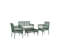 Outsunny Salon de jardin extšŠrieur 4 piššces canapšŠ 2 places + 2 fauteuils + 1 table basse plateau verre trempšŠ noir 3 coussins d'assise - mšŠtal et ršŠsine tressšŠe - vert