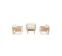 Turini salon de jardin 4 places effet rotin coussins blancs