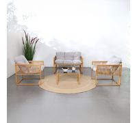 Turini salon de jardin 4 places effet rotin coussins gris clair