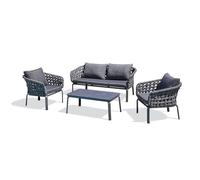 Salon de jardin 4 places en corde tissée et aluminium - gris anthracite