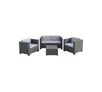 Salon de Jardin 4 Places en resine anthracite (1 table basse + 1 canape 2 places + 2 fauteuils) --