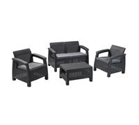 Keter Ensemble de jardin Corfu 4 places avec table basse résistant aux intempéries Graphite/Gris