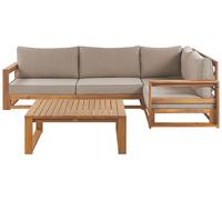 Salon de Jardin 4 Places et Table Basse en Bois d'Acacia Coussins Taupe Tim