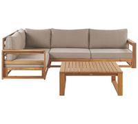 Salon de Jardin 4 Places et Table Basse en Bois d'Acacia Coussins Taupe Tim