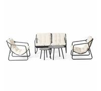 CONCEPT USINE | Salon de Jardin ATRANI 4 Places 128 cm Acier Gris | Grand Salon Extérieur Convivial | Mobilier Jardin Terrasse Piscine | Résistance Soleil & Intempéries | Premium Design Convivial