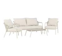 Sicilysalon 1 canapé, 2 fauteuils, 1 table basse beige.