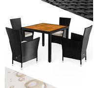 CASARIA® Ensemble salon de jardin 5 pièces polyrotin noir set 1 table + 4 chaises avec coussins bois d’acacia exterieur
