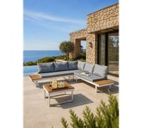 DCB Garden – Salon de jardin – Miyako – Aluminium et bois d'acacia 5 places – Blanc