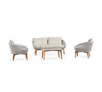 Salon de Jardin 5 Places "Cuzco" 166cm Naturel & Blanc