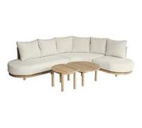 Salon de jardin 5 places en acacia et coussins beige LAGOA Beige