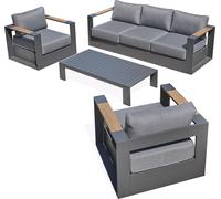 Salon de jardin 5 places en aluminium et accoudoirs en HPL - Gris anthracite - MANDELIEU