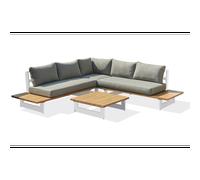 Salon de jardin 5 places en aluminium et plateau imitation bois