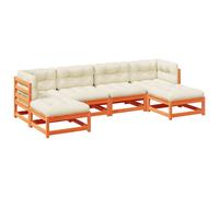 Salon de jardin 6 pcs avec coussins cire marron bois pin massif