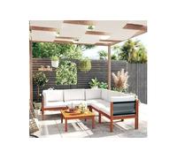 vidaXL Ensemble salon de jardin 6 pièces avec coussins bois crème acacia & corde