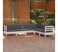 Salon de jardin 6 pcs blanc bois de pin massif