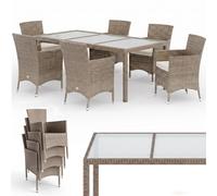 CASARIA® Salon de jardin 6 personnes polyrotin beige