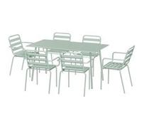 Outsunny Salon de jardin extšŠrieur ensemble salle š€ manger de jardin 7 piššces avec 1 table et 6 chaises empilables en acier vert clair