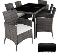 Salon de jardin 6 places avec housse de protection - gris/blanc