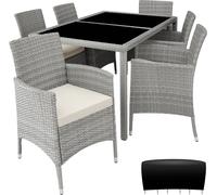 Salon de jardin 6 places avec housse de protection - gris clair/crème