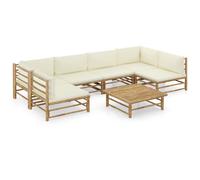 Salon de Jardin 7 pcs avec Coussins Blanc Crème Bambou Terrasse Patio vidaXL