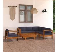 vidaXL Ensemble de salon de jardin 7 pièces avec coussins gris foncé en bois d'acacia