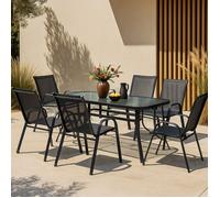 Salon de jardin 7 pièces Aradeo avec table à manger et 6 chaises acier verre trempé textilène