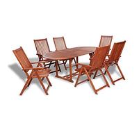 Salon de jardin 7 pièces en bois d'acacia massif, table réglable avec trou pour parasol, chaise réglable en 5 positions pour balcon, intérieur et extérieur, terrasse, jardin, balcon, piscine