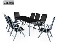 Salon de Jardin 8+1 Bern 1 table 8 chaises noir aluminium avec table en verre Ensemble de jardin argent