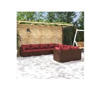 vidaXL Ensemble de jardin lounge 8 pièces avec coussins Poly rotin brun