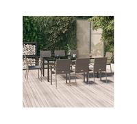 vidaXL Salon de jardin 9 pièces Poly rotin avec coussins Noir et gris