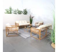Salon De Jardin 8 Places Effet Rotin Coussins Blancs Turini Blanc