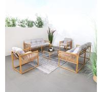 Turini salon de jardin 8 places effet rotin coussins gris clair