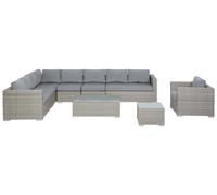 Beliani Salon de Jardin 8 Places en Polyrotin Gris UV Résistant Taies Amovibles Lavables XXL