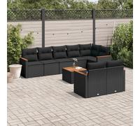Salon de jardin 9 pcs avec coussins noir résine tressée canapé fauteuil table banquette extérieur terrasse patio balcon véranda mobilier lounge repas apéritif réception détente module angle