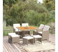 salon de jardin 9 pièces avec coussins Poly rotin Beige